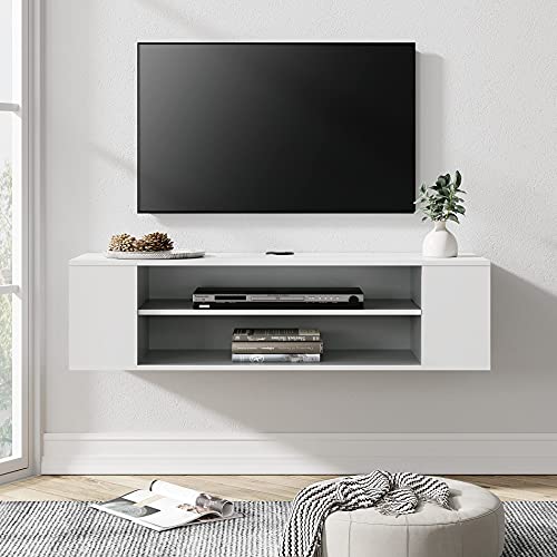 WAMPAT White Floating TV Stand Wall Mounted Shelf Entertainment Center