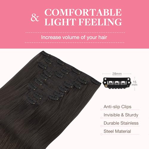 GOO GOO Adhesive Hair Extensions Natural Hair, 45 cm 150 g 9pcs, Real Natural Human Hair Extensions, 2 Dark Brown