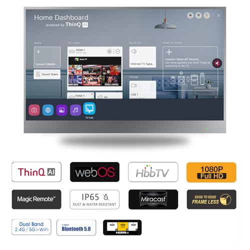 Soulaca 22 Inch Smart LED Bathroom Mirror TV,WebOS 1080P Waterproof with Wi-Fi and Bluetooth Built-in Speaker 2026