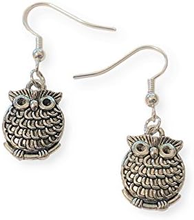 Owl Dangle Earrings, Small Silver Tone Bird Jewelry, Handmade Women's Earring Set