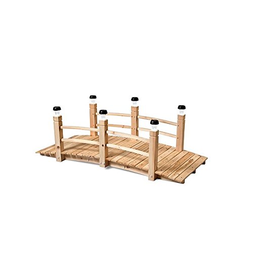 DermaPAD 5' Wood Garden Bridge with 6 Solar Post Cap Lights (Lights Are Removable)