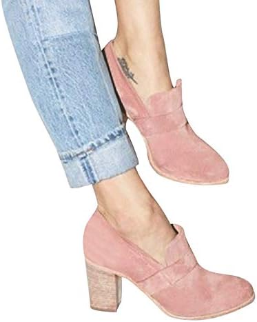 Women Slip on Suede Shoes Chunky Heel Pumps Pure Color High Heel by Lowprofile