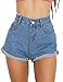 Haola Women's Juniors Vintage Denim High Waisted Folded Hem Jeans Shorts Blue S