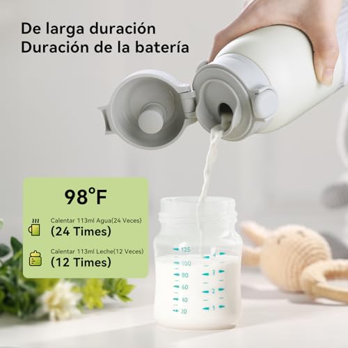 APZOKI Portable Baby Bottle Warmer 380ml Battery for Breast Milk Water 10000mAh Fast Heating Precise Temperature Control 100W Long Battery Life (Grey Green)