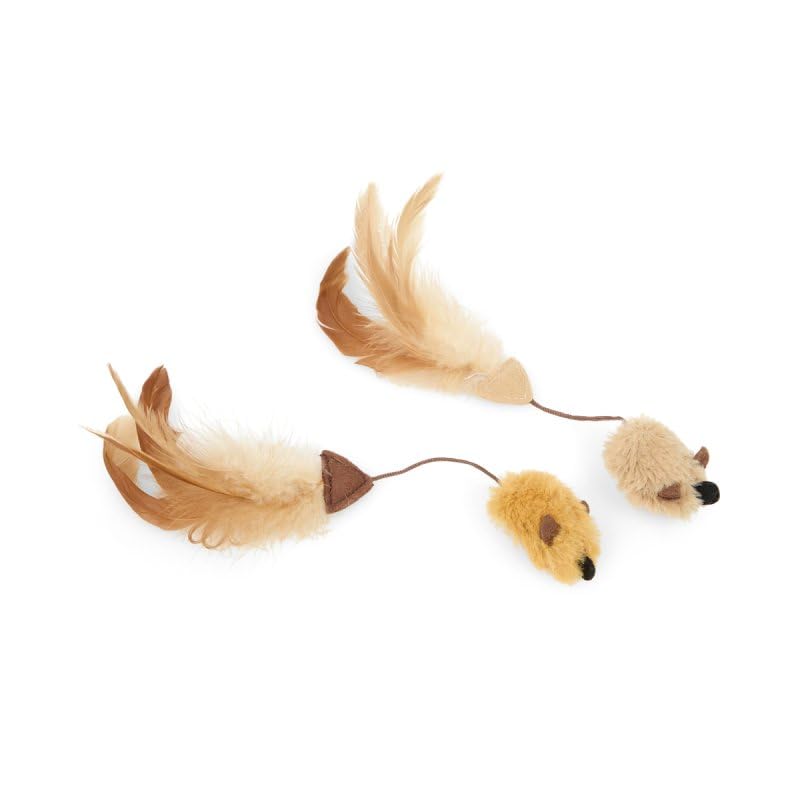Petface Feather Tail Mice Plush Cat Toy, Filled with Natural Catnip, Safe Stimulation for Pet Playtime (Pack of 2) — image 1