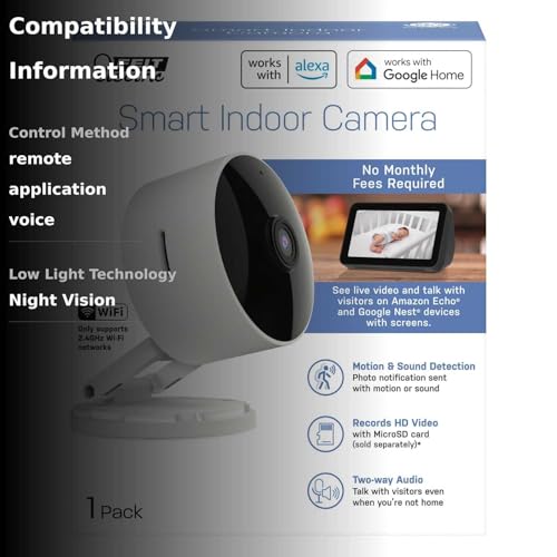 Feit Electric Indoor Security Camera with Motion Detection, 30ft. Night Vision, 360° Adjustable Head, 2.4GHz WiFi, 2-Way Audio, 1080p HD, Works with Alexa & Google Asst, Plug-in, White - CAM1/WIFI - View 4