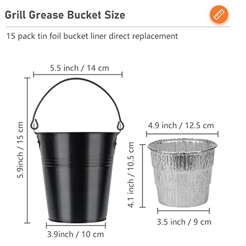 Unidanho Grill Grease Buckets - Drip Grease Bucket and 15-Pack Liners for Traeger 20/22/34 Series, Pit Boss, etc Pellets Smoke
