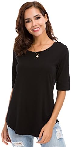 MSHINGWomen's Summer Casual Loose Fitting Tops Simple Crew Neck Plain Half Sleeve T-Shirt