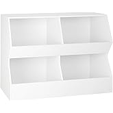 DINZI LVJ Kids Bookshelf, Toy Storage Organizer, Wooden Toy Storage Cabinet, 4 Cubby Children Bookcase, 43.3" L Toddler Book Shelf for Bedroom, Nursery, Hallway, School, White