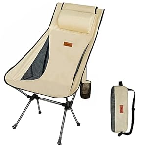 DesertFox アウトドアチェア 折りたたみ 枕付き 超軽量 コンパクト ベージュ/ハイバック BD