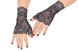 FloYoung Women Bridal Short Lace Half Finger Party Dress Gloves Black