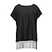 Yonala Women's Classic Striped Tassel Chiffon Beachwear Bikini Swimwear Cover Up Black One Size