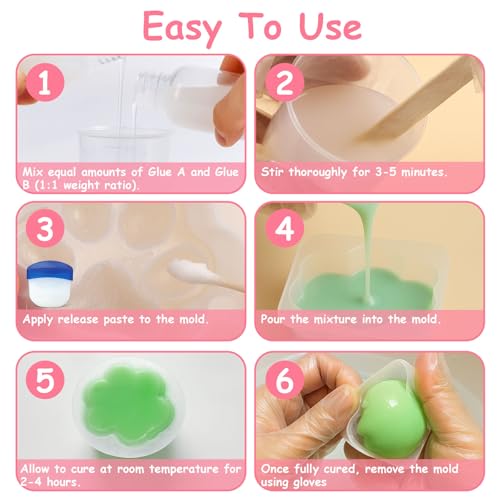 1DFAUL Squishy Liquid Silicone Making Kit, 17.6oz Squishy Gel Create Your Own Squishies, Bubble Free and Quick Dry, with Molds for Rabbit, Cat Paw, Cheese, Fun Stress Relief