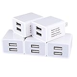 Charger Base, USB Charging Cube, FiveBox 2.1Amp Dual Port USB Wall Charger Adapter Charger Brick Plug Phone Charger Block Box for iPhone X/8/7/6/6S Plus, iPad, Samsung Galaxy S8 S7, HTC-White/5-Pack