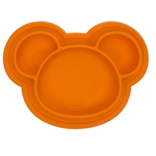 Kushies Siliplate, Silicone Suction Plate For Toddlers, BPA, PVC & Phtalate Free, Dishwasher, Microwave & Oven Safe, Non Slip, Non Skid Stay Put Feeding Dishess - Orange Bear (Carrot)