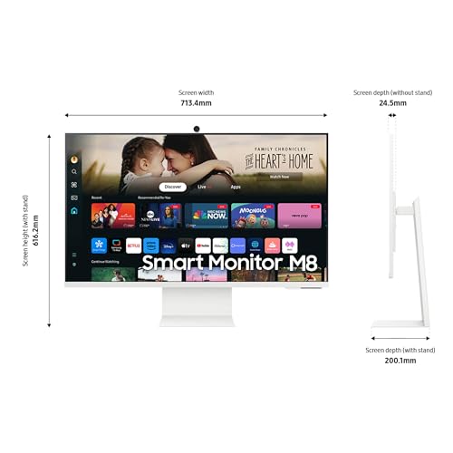 SAMSUNG 32-Inch M8 (M80D) Series 4K UHD Smart Monitor with Streaming TV, Speakers, HDR10+, AI Upscaling, USB-C, Ergonomic Stand, SlimFit Camera, Gaming Hub, LS32DM801UNXZA, 2024
