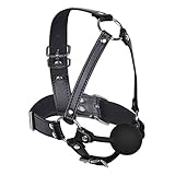 TiaoBug Women Adult Adjustable Leather Metal O-Rings Harness Silicone Mouth Ball Black A One Size
