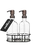 Rail19 Glass Soap Dispenser Set with Metal Soap Pump and Metal Stand (Farmhouse Bronze)