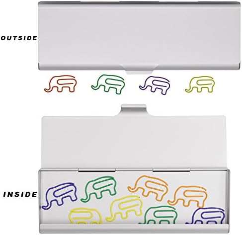 Small Pencil Case silver color with 8pcs elephant paper clips, Aluminum Pencil Pen Box, It can Use As Pencils, Pen, Makeup, Jewelry, Gift, Candy, Favor or Birthday Gift Box for School, Office, Travel
