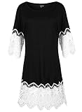 Mooncolour Women Soft Splicing Lace Sleeve and Hem Tunic Shirt
