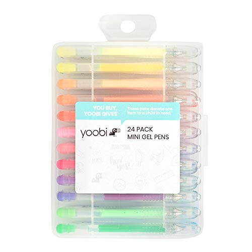 Yoobi Mini Gel Pens 24-Pack & Carrying Case | Multicolor Ink | 1.0mm Medium Tip | School, Home, Office Use