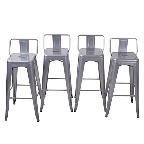 Tongli Metal Barstools Set Industrial Counter Stool (Pack of 4) Patio Dining Chair Silver Low Ba ...