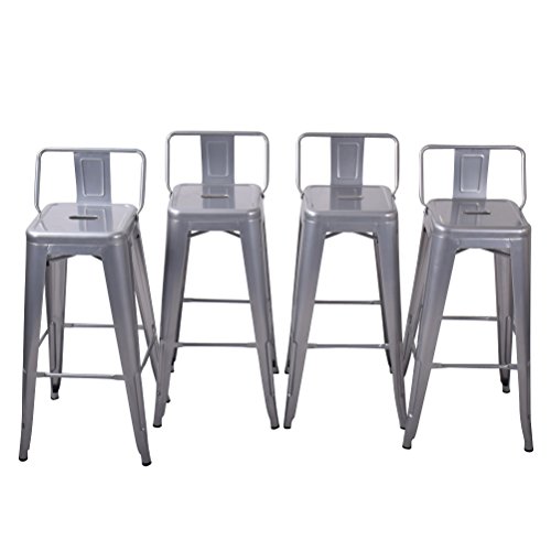 UPC 793029608028, Tongli Metal Barstools Set Industrial Counter Stool (Pack of 4) Patio Dining Chair Silver Low Back 30&quot;