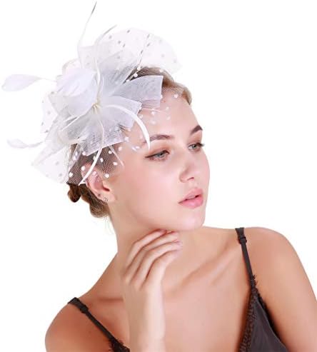 Women Fascinator Hair Clip Headband Feather Mesh Flower Cocktail Tea Party Headwear Wedding Royal Banquet