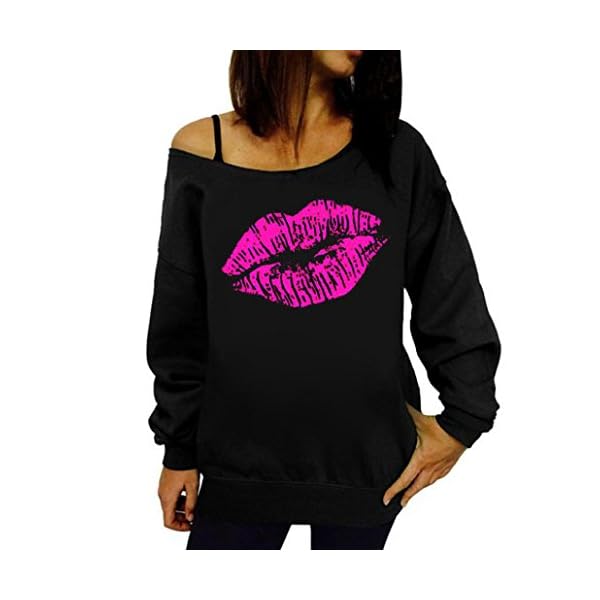 Goddessvan Women Lip Printed Long Sleeve Sweatshirt Pullover Tops Blouse Shirt (Red, L) - Image 3