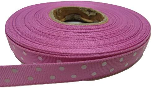 1 Roll of 10mm x 20 metres Satin Ribbon Light Pink with White Polka Dot Spots 10mm