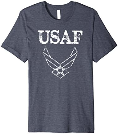 Mens USAF US Air Force Distressed Insignia T-Shirt Large Heather Blue