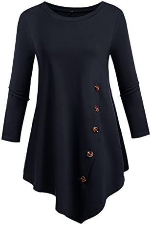 Aegean Auras Clearance Women 3/4 Sleeve Side Button Asymmetrical Tunic Shirt Ladies Casual Blouse