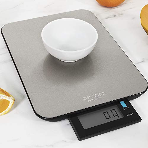 Báscula de Cocina Digital Cook Control 9000 Waterproof, Alta Precisión, Acero Inoxidable, Resistente al Agua, Pantalla LCD Retroiluminada Extragrande y Extraíble, Capacidad Máxima 10 Kg