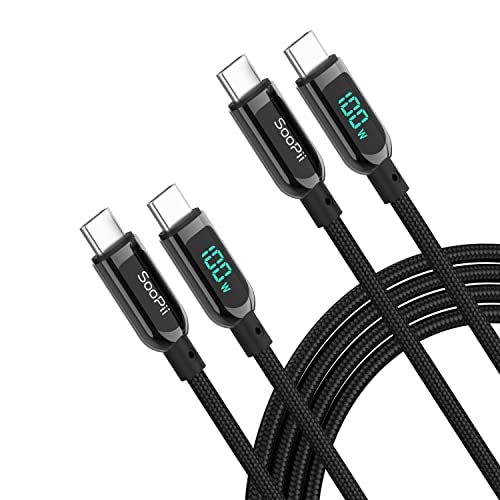 Photo 1 of SOOPII 100W USB C to USB C Cable,[10ft,2-Pack],Nylon Braided Fast Charging Cable with LED Display for lPhone 15/15 Pro/15 Plus,lPad Air,MacBook Pro, Galaxy S24/S23(Black)