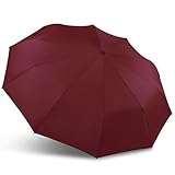 GARMAR Windproof 10-RIB Compact Travel Umbrella with Auto Open Close.(Wine Red)