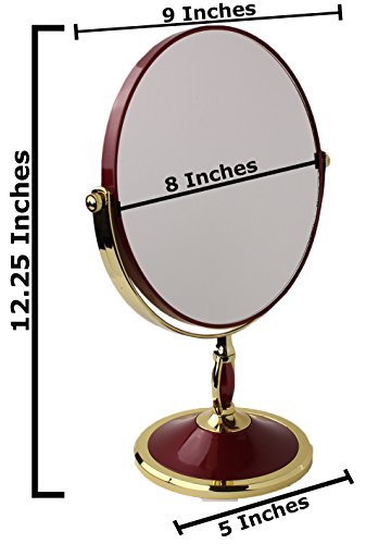 Double-Sided 8" Round Tabletop Vanity Makeup Mirror in 4 Colors by bogo Brands (Red) - Thumbnail 2