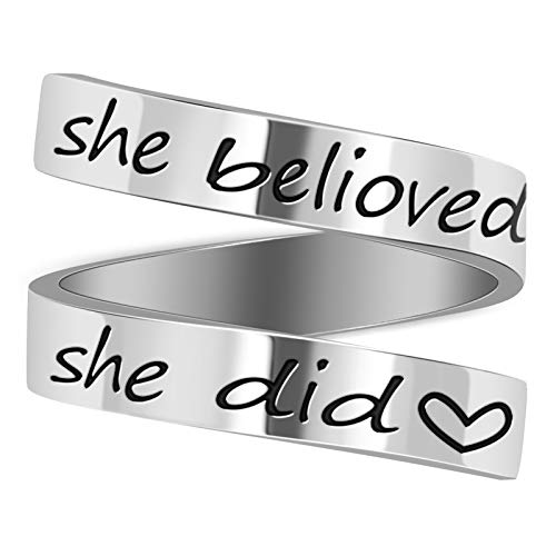LucBuy Stainless Steel Keep Going Engraved Inspirational Gifts Adjustable Rings Jewelry for Women — image 1