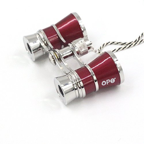 Opera Glasses Compact Binoculars for Theater Horse Racing Classical Lady Gift 3X25 Red with Silver Chain
