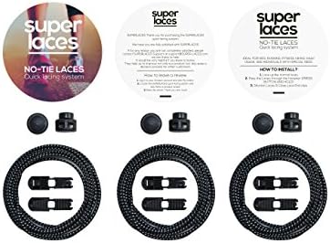 No Tie Shoelaces for Kids and Adults by Superlaces with Lock Elastic Tieless shoelaces for Sneakers Adjustable Stretch Quick Athletic Round Running Shoe strings