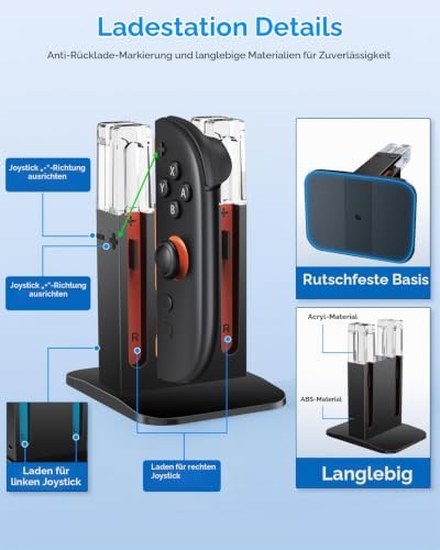 Switch 2 Ladestation für Joycon 2 (2025) mit LED, Schwarz