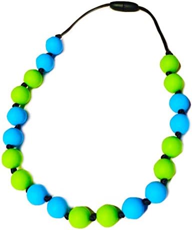 Boy Sensory Necklace 20' Silicone Teething Baby Kids Green Blue Colors Knotted