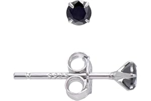 3MM Sterling Silver Earrings Obsidian Black Cubic Zirconia Studs for Women Men