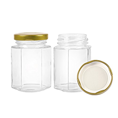 12 pack 4 oz Clear Glass Jam Jars for Jam,Honey,candies,sauce,Baby Foods,Jelly Wedding Favors,DIY Magnetic Spice Jars(Comes with gold lids)