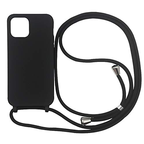 PuYu Zhe Compatible With iPhone 14 Case,Soft Matte Silicone TPU Crossbody Cover with Adjustable Neck Cord Lanyard Strap,Slim Stylish Shockproof Lanyard Case-Black
