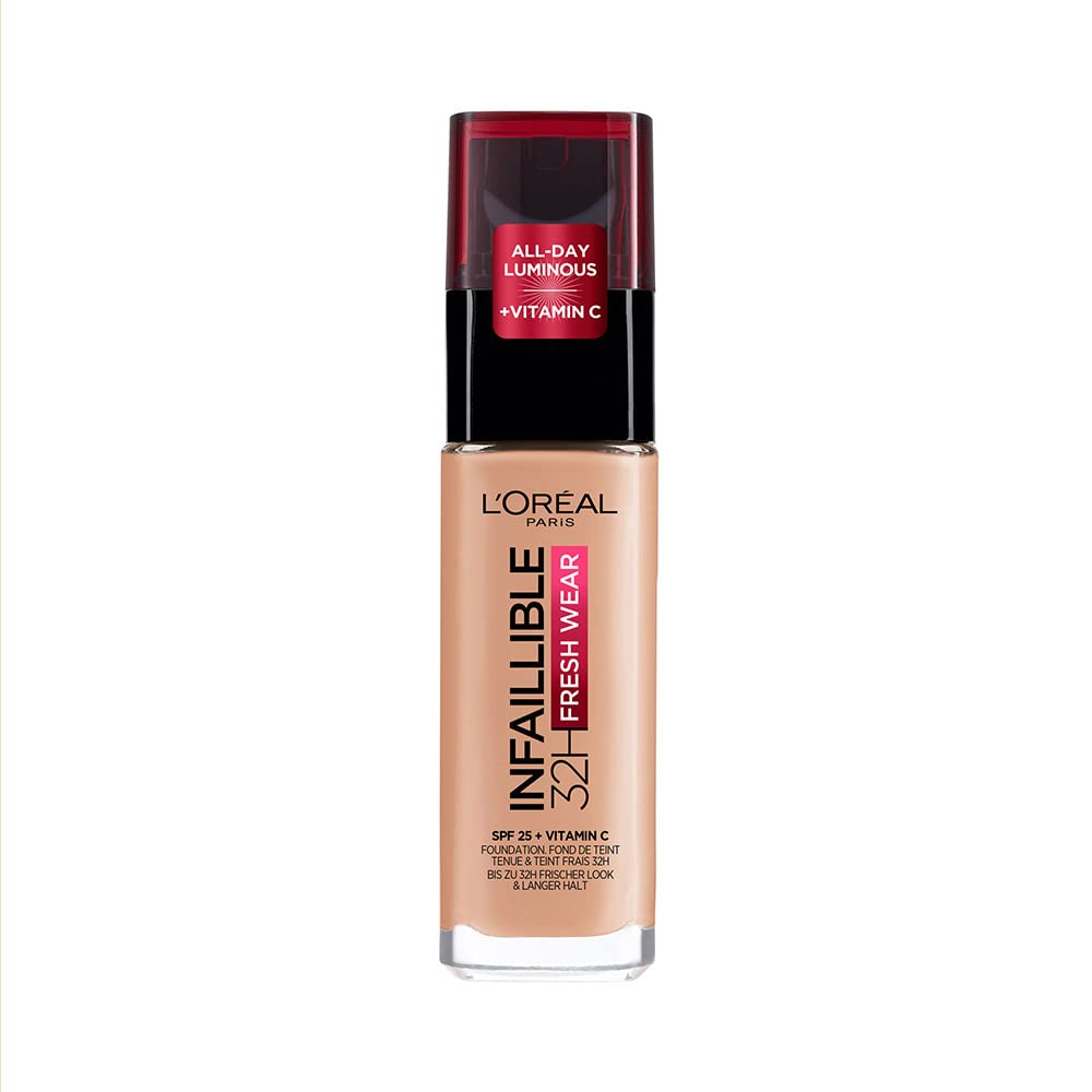 L'Oréal Paris Make-Up, Waterproof and Long-Lasting Liquid Foundation with SPF 25, Infaillible 32H Fresh Wear Make-up, No. 245 Golden Honey, 30 ml