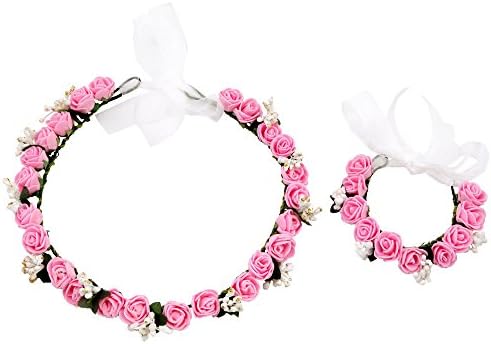 sanjogPink & White Foam Flower Handmade Crown and Hand Tiara/Puff Wrap for Girls/Kids (14)