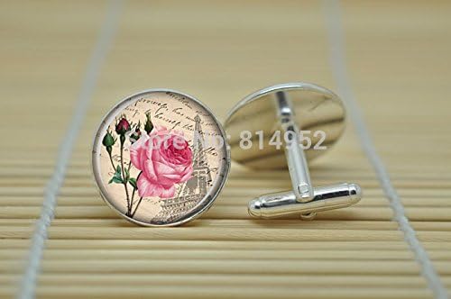 Pretty Lee Rose Jewelry Rose Cufflinks In Silver Glass Cabochon Cuff Links C1295