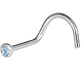 Body Candy Stainless Steel Light Blue Nose Screw Ring Created with Swarovski Crystals 20 Gauge 1/4