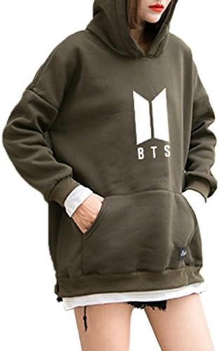 Ocesky BTS Hoodie Bangtan Spring Hooded Sweatshirt Hip Hop Patchwork Hoodies With Pocket (Army Green, L)