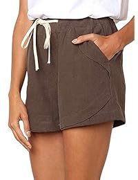 Pantalones cortos de playa de algodón y lino con cordón elástico para dama